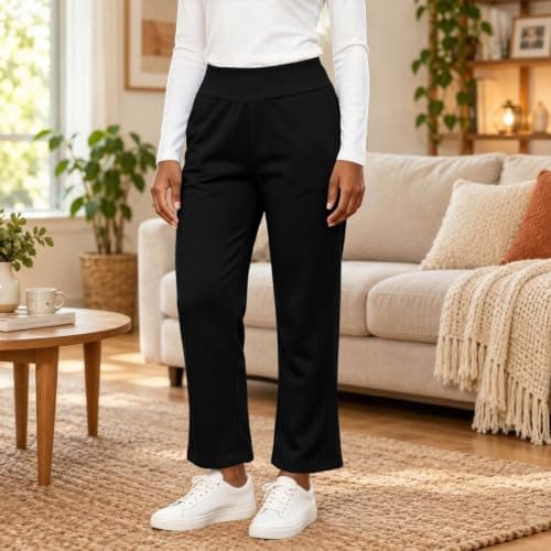 Fleece Lined Pants Women Winter Thermal Thick Straight Sweatpants view 2