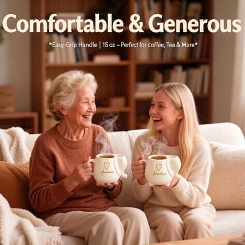 Web Launcher String Shooters Elephant Tea Mug with Sister Text, 15 Ounce Ceramic Coffee Cup with Heart Design and Tea Bag Holder, White Stoneware Mug for Daily Use (Grandma, White) view 5