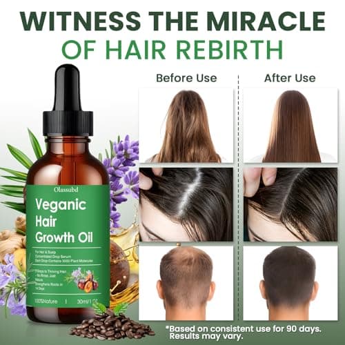 Hair Growth Oil with Rosemary Castor Oil Vegan Strengthening Formula for Thinning Hair Regrowth Treatment in Natural Vegan Hair Serum to Nourish Scalp Stimulate Follicles 3PCS for Man and Women view 6