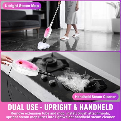 Steam Mop & Detachable Handheld Steamer 2-in-1 Design, 20s Fast Heat-Up, 16FT Power Cord, 10-in-1 Multi-Purpose Steam Cleaner for Hardwood Floors/Carpet/Tile/Grout/Window/Stove for Deep Home Cleaning view 3