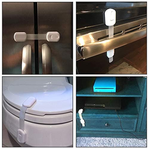Vkania 12-Pack Baby Proofing Cabinet Locks, Adjustable Adhesive Safety Strap Latches for Cabinets, Drawers, Fridge, Oven & Toilet Seat,No Drill Child Safety Lock Kit, Easy Installation view 4