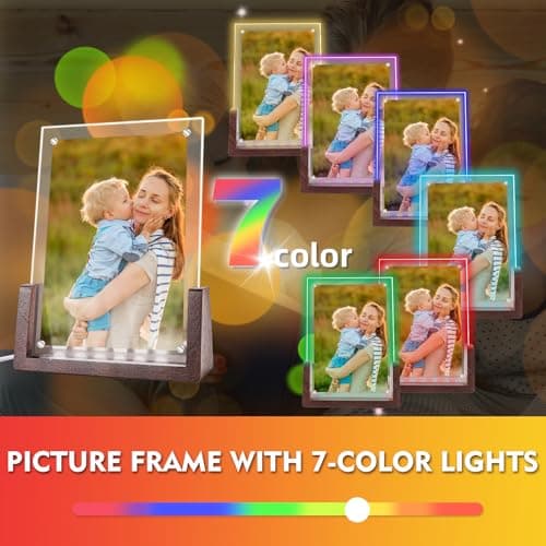 JUOIFIP 2 Pack 5x7 Picture Frame with Light, Gift Packaging, Gifts for Mom Wife or Female Friends, Clear Acrylic Frames Fits Photos of 4 x 6 or 5 x 7 In (Horizontal & Vertical) view 2
