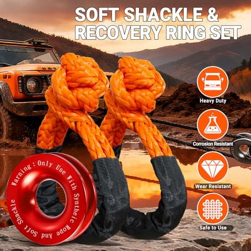 DAJOUJS Synthetic Soft Shackle Rope 1/2 x 22 Inch Orange Recovery Tow Shackles with Red Snatch Recovery Ring 56,000lbs Breaking Strength Offroad Soft Shackle Recovery Kit for Off-Road ATV UTV Vehicles view 5