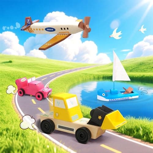 Wooden Build Paint Art Crafts Kit 3 Pack, Make Your Own Car Boat & Plane DIY Craft Toys for Kids Boys, STEM Educational Toy Set for Kids Ages 4-8, 8-12 view 2