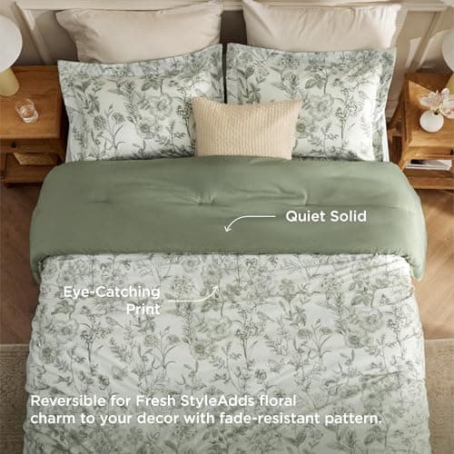 Bedsure Comforter Set Queen Size - Cute Floral Bedding Comforter Set, 3 Pieces, 1 Soft Reversible Desert Sage Sketch Flowers Comforter and 2 Pillow Shams view 2