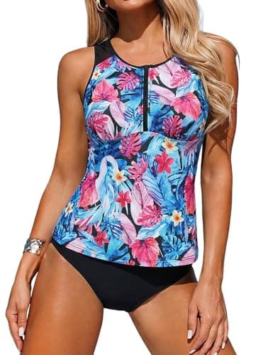 ZAFUL Tankini Swimsuits for Women, Two Piece Athletic Womens Bathing Suits Modest Swimwear Tank Tops with High Waisted Bottom — image 1