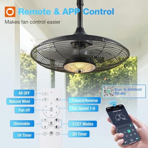 addlon 20 Inch IP65 Outdoor Ceiling Fan with Light for Patios, Remote & APP view 5