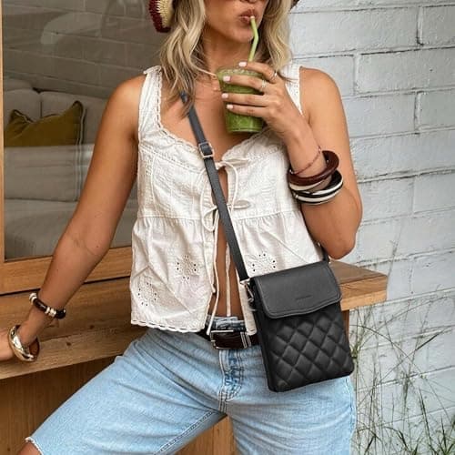 Goinsound RFID Small Crossbody Purses for Women Quilted Cell Phone Purse with RFID Blocking Credit Card Slots view 2