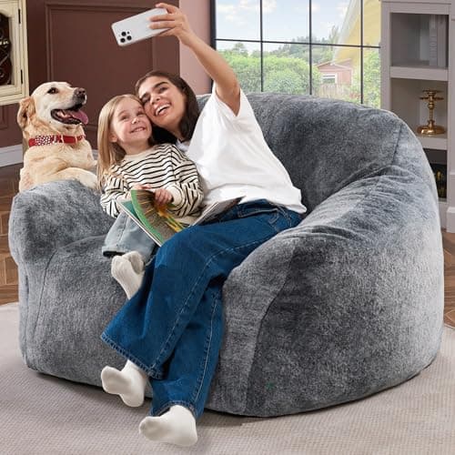 Homguava Bean Bag Chair Bean Bag Chairs for Adults Comfy Beanbag Chair with Spacious Design Oversized Bean Bag Sofa with Armrest Giant Bean Bag Chair with Filler for Living Room Bedroom (Grey) view 3