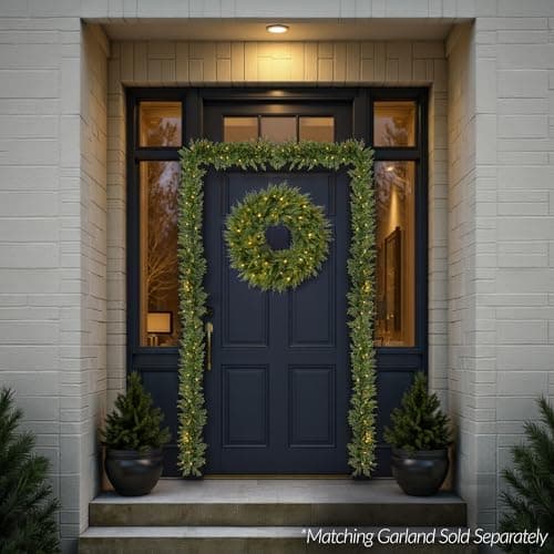 Best Choice Products Pre-Lit Cedar Cypress Christmas Wreath w/Twinkling LEDs, 30in Realistic Large Indoor/Outdoor Holiday Decor for Door, Plug-in view 2