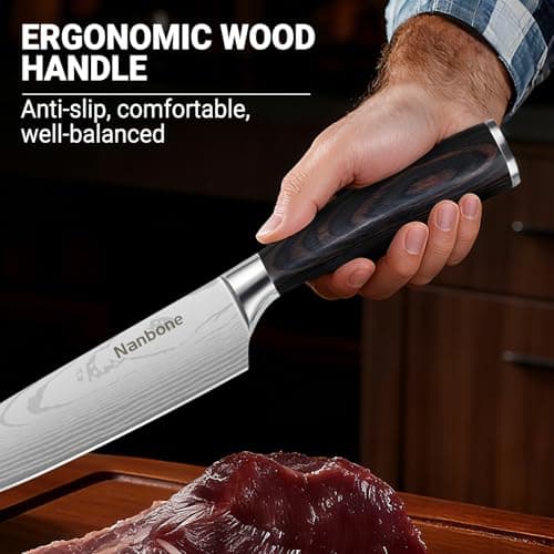 Nanbone Kitchen Knife Set 2 Piece High Carbon Stainless Steel Professional Chef Knife Set with Ultra Sharp Blade & Wooden Handle, Kitchen Knife Set 2 Pcs-Chef's Knife 8 Inch & Utility Knife 5 Inch view 6