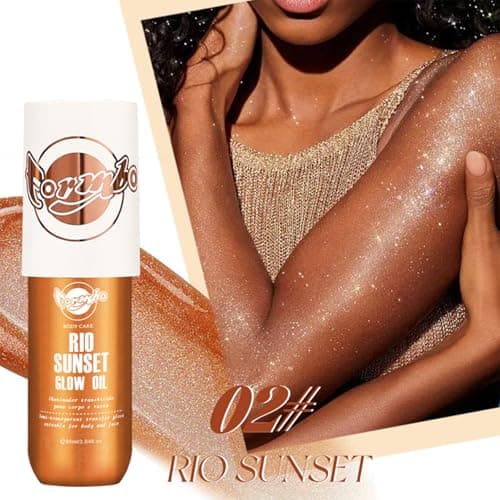 Body Glow Oil Shimmering Highlighter Liquid with Golden Glow, 90ML Non-Sticky & Lightweight Moisturizer for Face & Body, Perfect for Beach, Vacation & Summer Looks, Warm Golden Finish, 02# view 4