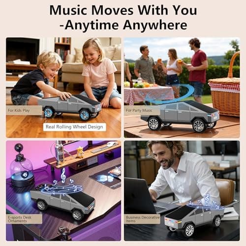 AONOX Cybertruck Bluetooth Speaker for Car, Mini Wireless Speaker with LED Lights, FM Radio, USB/TF Card, TWS Stereo, Desk Gaming Outdoor Use, Gift for Car Lovers view 4