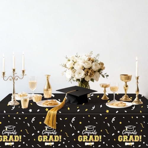 Labrostar Graduation Decorations 2026 Graduation Tablecloths Congrats Grad Table Cover for Class of 2026 Graduation Party Decorations Table Decor Party Supplies 3Pcs Black view 2