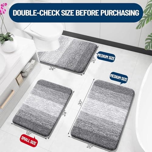 OLANLY Bathroom Rugs Sets 3 Piece, Soft Absorbent Microfiber Bath Mats and U-Shaped Contour Toilet Rug, Machine Wash Dry, Plush Shaggy Bath Mat Set for Bathroom (30"x20"+24"x16"+24"x20", Grey) view 3
