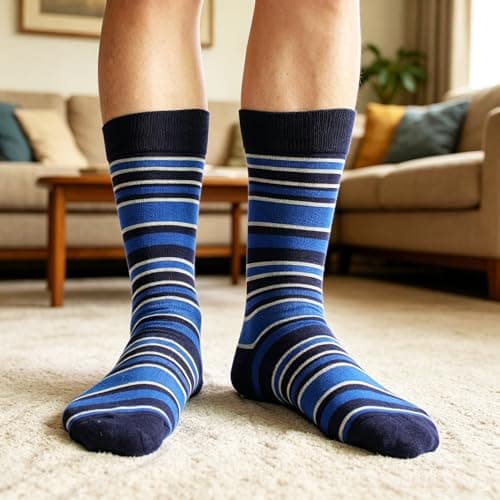 suokesi Men's Cotton Blend Crew Socks, Striped Novelty Fun Design, Size 8-15, Casual view 3
