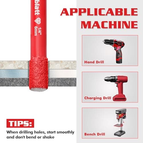 Goldblatt 10PCS 1/4" Diamond Drill Bits, 6mm Diamond Hole Saw Kit for Porcelain Tile Ceramic Concrete Granite Marble Hard Materials (not for Wood) view 7