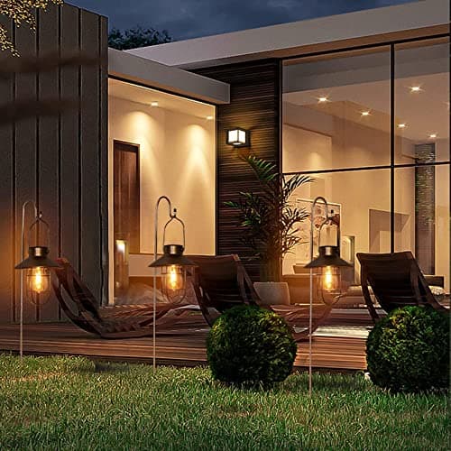 pearlstar Solar Lanterns Outdoor Metal Solar Powered Hanging Lights Waterproof for Barn Wall Yard Garden Patio Garage Balcony Porch Fence Decor, Warm White Edison Bulb (Copper-2pack) view 6