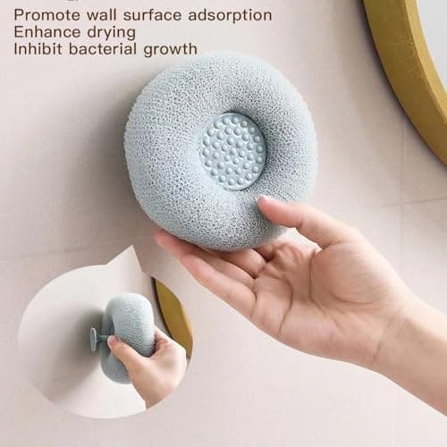 Iosjeude 2 PCS Suction Cup Bath Ball, Super Soft Sunflower Suction Cup Bath Ball Shower Sponge Exfoliating Shower Ball Bath Sponges Shower Loofah Sponges to Scrub Body and Enjoy Shower Apricot & Blue view 3