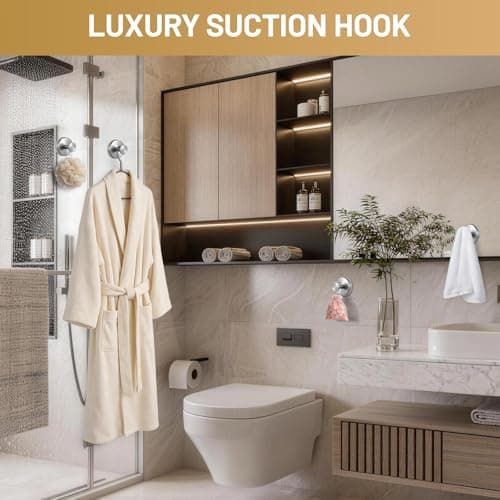Fenas Large Suction Cup Hooks, Heavy Duty 15lb Holds Towel & Robe, No-Drill Shower Bathroom Hooks for Tile Wall Glass Mirror, Mounts on Smooth Non-Porous Surfaces (2 Pack, Brushed Nickel) view 2