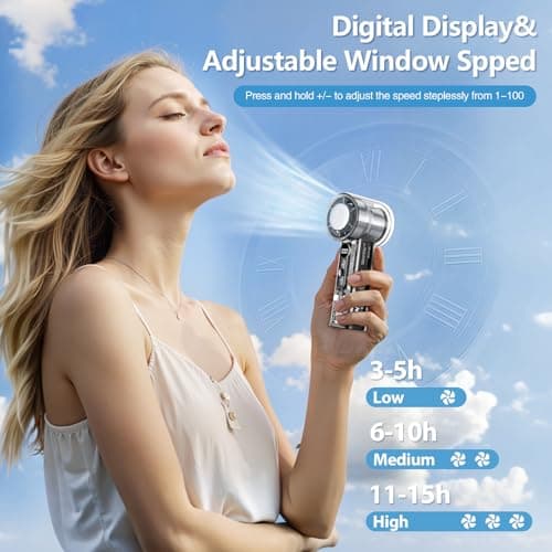 DONGULI 8000mAh Portable Handheld Turbo Fan, Speed(1-100) Adjustable Mini Fans Rechargeable Personal Fan with Ice Compress for Travel Vacation Camping view 3