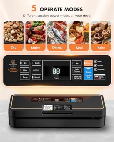 UPRUBE Vacuum Sealer for Food, 95kPa Food Saver Vacuum Sealer Machine, 135W Fast-Sealing with Easy Tear Cutter, Built-in Bag Storage, 9-in-1 Compact Food Vacuum Sealer Machine with 10 ft Bag Roll view 2