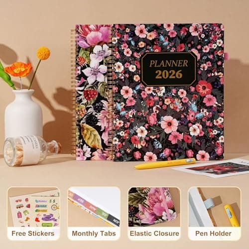 2026 Planner Weekly and Monthly Daily Hard Cover Calendar Planners 8.5 x 11 Jan 2026-Dec 2026 for Women with Stickers & Tabs Large Yearly Agenda for Mom Work Home- Floral view 3