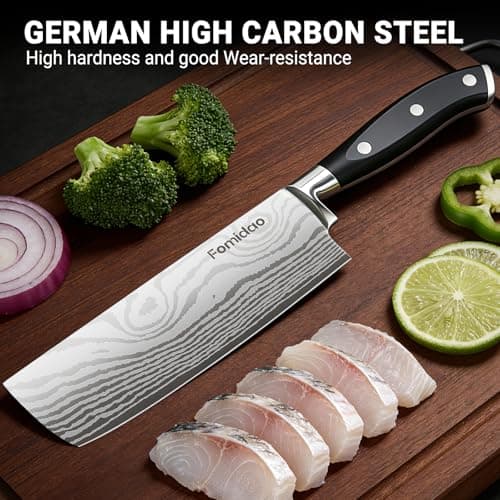 fomidao Nakiri Knife 7 Inch, Razor Sharp Meat and Vegetable Kitchen Knife, High Carbon Steel Japanese Chef Knife, Multipurpose Chopping Knife With Full Tang Handle for Home Kitchen Cooking view 3