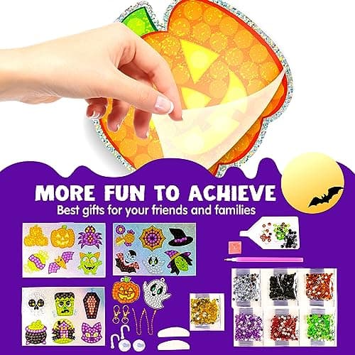 Klever Kits Halloween Gem Diamond Art Kit, Kids Halloween Crafts Party Supplies, Diamond Art Kit with Stickers, Suncatchers, and Keychains, Party Favor DIY Activities School Game Goodies Gift view 5