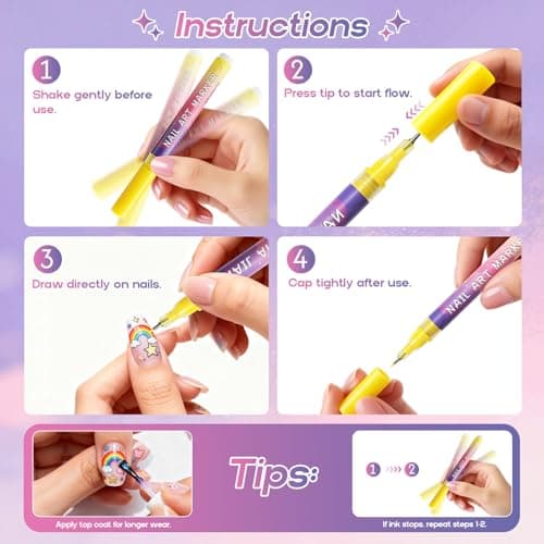 Nail Art Pens for Painting Nails 12 Colors Nail Art Markers Set with 0.5 mm Fine Tip Nail Doodle Pens for Girls Kids Women view 5
