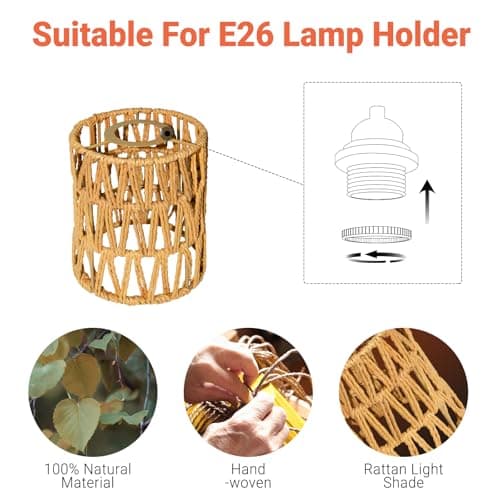 3 PACK Rattan Lamp Shades(4.7"×5.9"), Small Boho Pendant Light Shade, Handwoven Wicker hanging Lampshades For Chandeliers, Wall Sconces, Floor & Table Lamps view 4