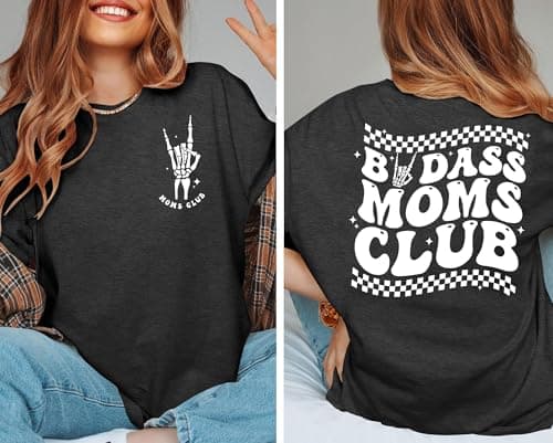 Ithalt Womens Mama Shirt Mom Life Shirts Skeleton Mother Printed T-Shirt Rock and Roll Short Sleeve Tops view 5