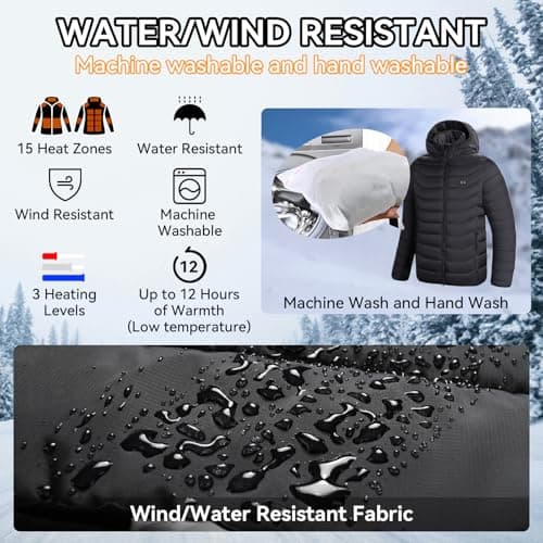 CHANGEOWN Heated Jackets for Women & Men with Battery, 15 Heating Zones, Dual Control Heating Coat for Winter Outdoor view 6