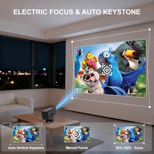 Mini Projector, Portable Projector 4K Support, Full HD 1080P Outdoor Movie Projector with WiFi6 and Bluetooth,Auto Focus with Built-in Apps Proyector,Compatible with HDMI/USB/iOS/Android view 5