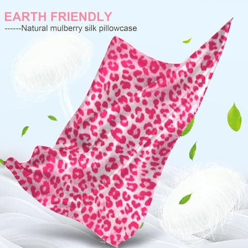 Silk Pillow Cases 2 Pack King Size with Hidden Zipper, Mulberry Silk Pillowcase for Hair and Skin, Smooth and Soft Breathable Cooling Silk Satin Pillowcase Set of 2, Gifts for Women，Leopard Pink view 3