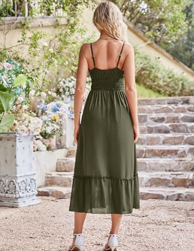 GRACE KARIN Women's Summer Maxi Dress 2026,Smocked Ruched Bust Sundress with Adjustable Straps & Pockets-Beach Vacation Dress view 5