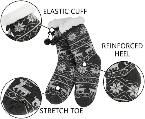 BenSorts Women Non Slip Winter Thick Slipper Socks with Grippers Warm Fuzzy Socks Christmas Gifts view 4