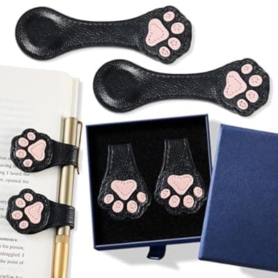 2Pcs Magnetic Leather Bookmarks with Gift Box Magnetic Pen Holder Book Marks Clip Gift for Book Lover Readers Men Women Teachers Students, Paw (Black+Black)