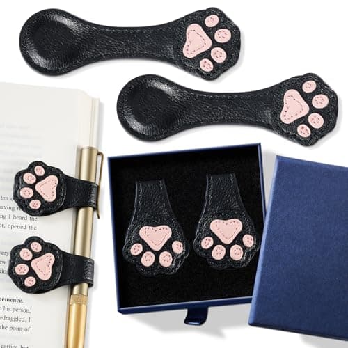 2Pcs Magnetic Leather Bookmarks with Gift Box Magnetic Pen Holder Book Marks Clip Gift for Book Lover Readers Men Women Teachers Students, Paw (Black+Black) — image 1