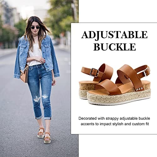 Athlefit Women's Espadrilles Sandals Ankle Strap Buckle Wedge Sandal Open Toe Studded Platform Sandals view 3