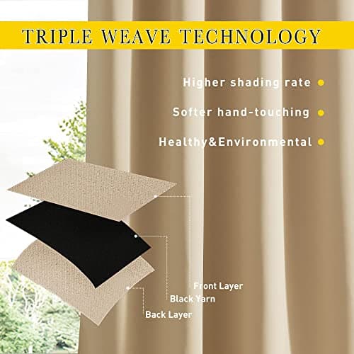 NICETOWN 2 Panels Weighted Blackout Cabana Curtains Outdoor Patio, W52 x L84 Windproof Top & Bottom Grommet & Back Tab, Thermal Heavyweight Drapes Keep Privacy for Yard/Porch, Biscotti Beige view 6