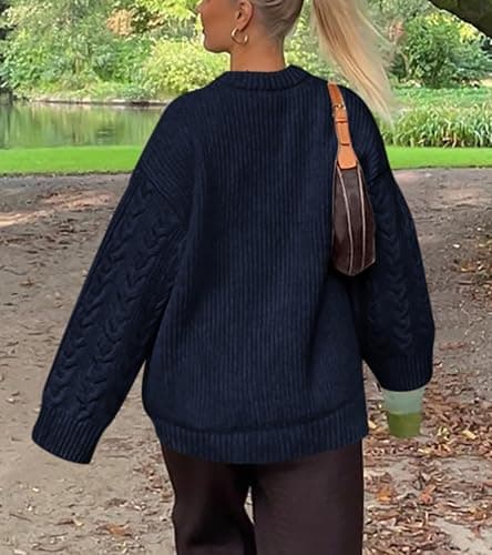 Okiwam Women's Oversized Sweaters Crewneck Cable Knit Pullover Casual Loose Fall Outfits Spring Fashion Clothes 2026 view 3