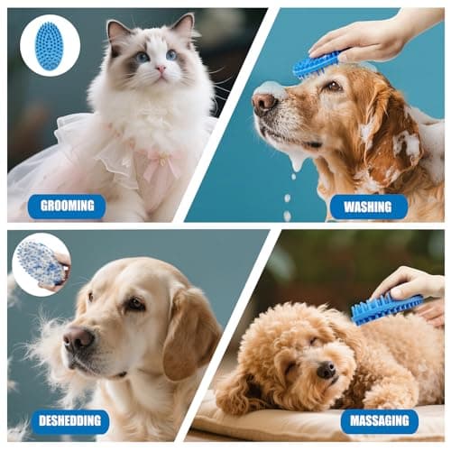 Dog Grooming Brush, Lilpep Pet Shampoo Bath Brush Soothing Massage Rubber Comb with Adjustable Ring Handle for Long Short Haired Dogs and Cats (2 pale blue, 2 sided brush) view 6
