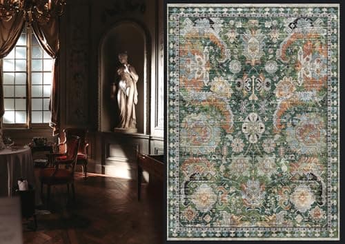 RUGSURE Washable Area Rugs - Perfect for Living Room, Bedroom, Kids Room, Nursery - Stain & Water Resistant Non-Slip, Pet & Child Friendly, Vintage Tribal Area Rugs (Green, 8' x 10') view 2