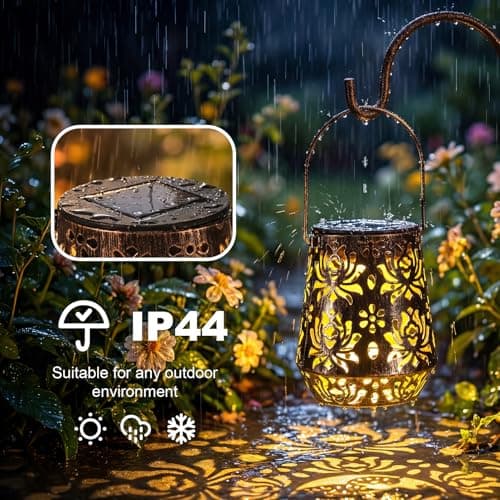 Edenseelake 2 Pack Solar Hanging Lanterns Outdoor Waterproof, Metal Flower Solar Lights, Decorative LED Lantern for Garden, Patio, Porch, Yard, Lawn, Bronze view 4