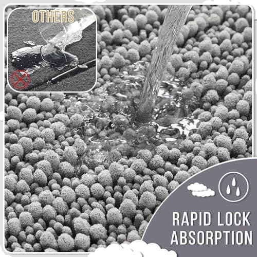 Yimobra Bathroom Rugs Non Slip Washable - Ultra Soft Absorbent Chenille Bath Mat, Quick Dry Shaggy Floor Carpet for Tub Shower, Gray Home Decor Accessories, 24x17 Inch view 5