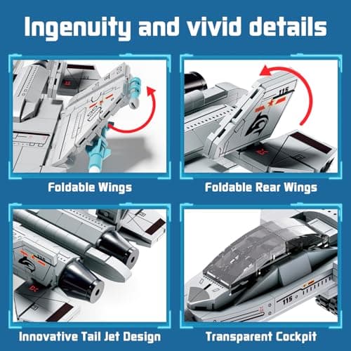 J-15 Fighter Jet Building Kit, 577PCS Military Aircraft Model for Boys 8–12, Army Airplane Toy with Foldable Wings & Tail, Clear Cockpit, Dual-Engine Jet, STEM Construction Blocks for Teens & Adult view 5