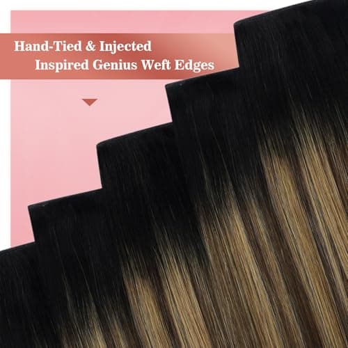 Ve Sunny Genius Clip in Hair Extensions Real Human Hair Natural Black Ombre Dark Brown Mix Caramel Blonde Balayage Hair Extensions Clip in Seamless Remy Human Hair Straight 16 inch 120g view 6