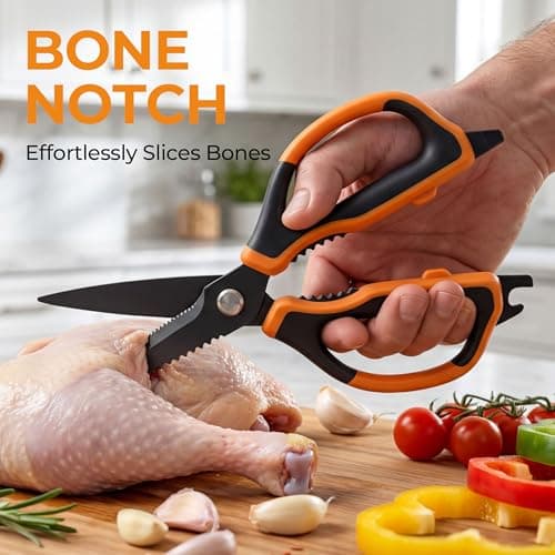 ANSHEE All Purpose Kitchen Scissors, Durable Stainless Steel Food Cooking Shears, Built-in Bottle Opener, Soft Grip Comfort Handle, Dishwasher Safe, Ideal Kitchen Gifts orange 1pack view 4