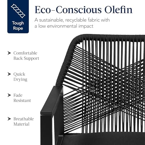 Best Choice Products Outdoor Dining Arm Chair Set of 2, Aluminum Frame with Armrest, All-Weather Woven Rope Chair Design - Black/Obsidian view 3